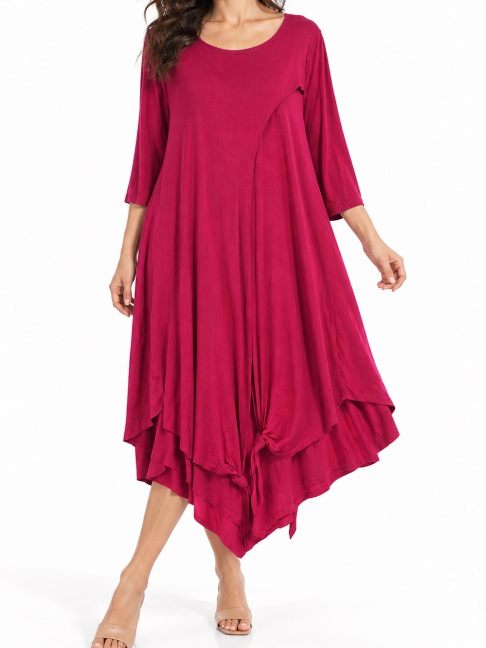 Soft Surroundings Marla Dress 2X Fuchsia Lagenlook Asymmetrical Hem Stretch Midi